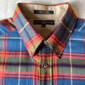 Tommy Hilfiger Men's Red and Blue Plaid Shirt